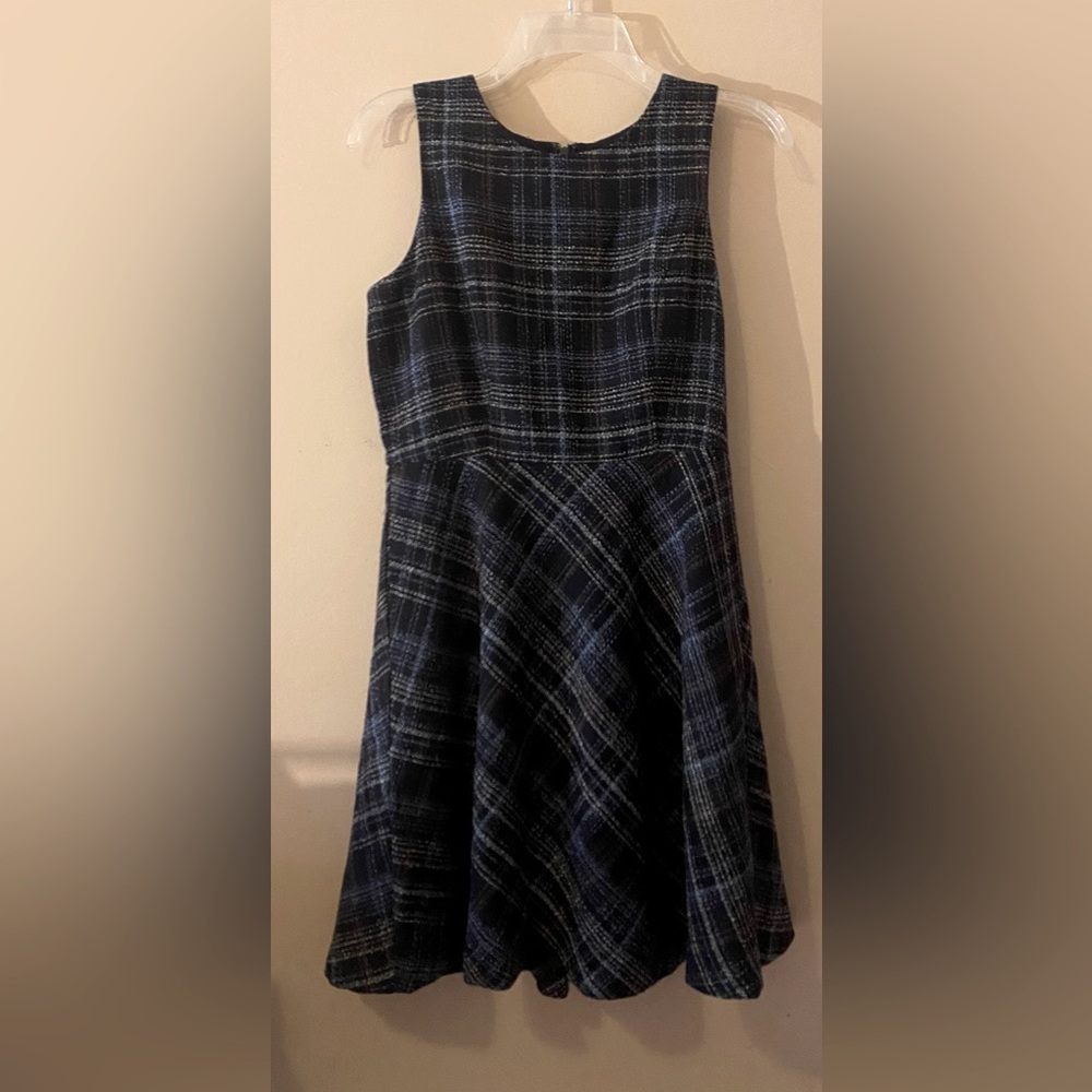 BANANA REPUBLIC Blue Plaid Fit & Flare Tweed Dress Women’s Size 4. POCKETS